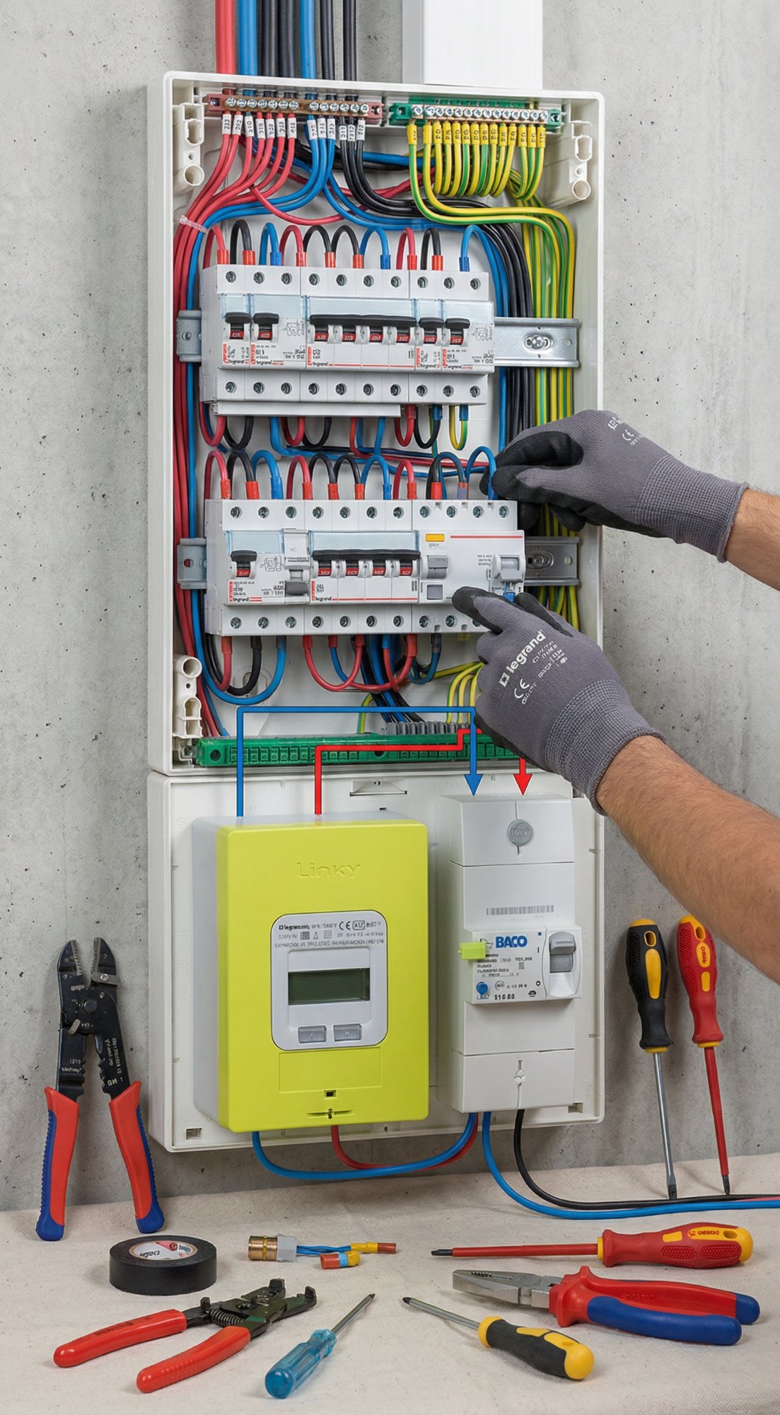 Électricien ALB'ELEC en intervention sur un tableau électrique à Montpellier